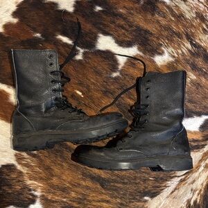 Black leather lace-up tactical boots